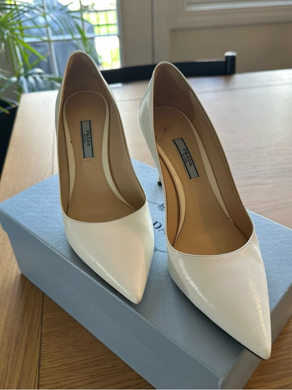 Prada White Pointed-Toe Saffiano Leather Pumps - Women
38.5 - Picture 2 of 4